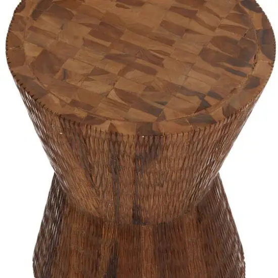 18" Brown Teak Wood Contemporary Stool {6}