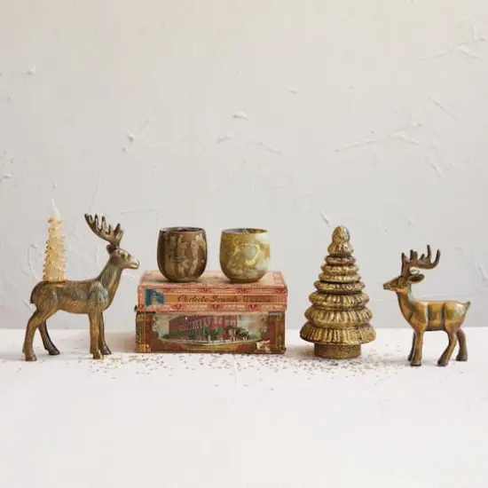 Hello Honey&reg; 6.75" Antique Gold Finish Cast Aluminum Reindeer {3}