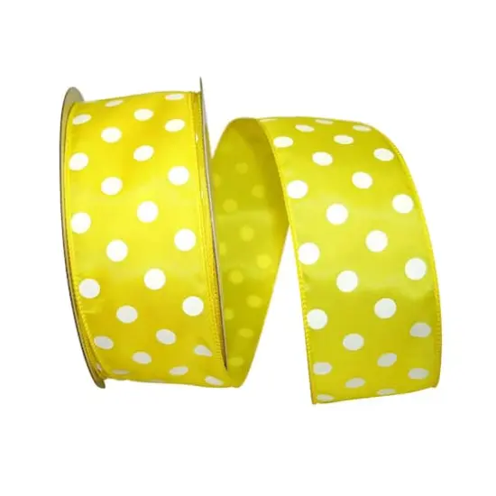 JAM Paper 2.5" x 50yd. Satin Large Dots Wired Ribbon Yellow {1}