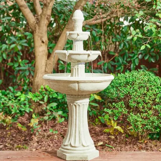 Glitzhome&reg; 45" 3-Tier Ceramic Outdoor Fountain Sand Beige Terrazzo {3}