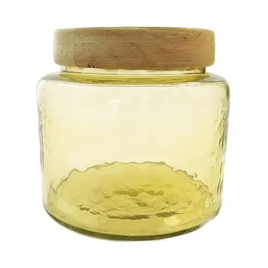 Hello Honey&reg; Yellow & Whitewash Hammered Glass Jar with Mango Wood Lid {3}