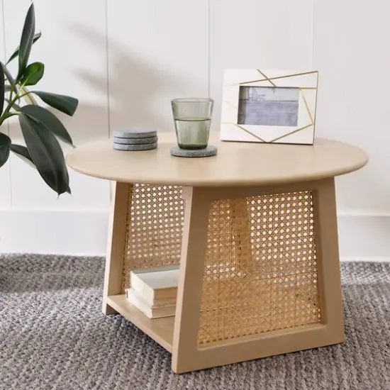 Hello Honey® 26" Bohemian Wood Coffee Table with Woven Cane Sides Blonde Finish {3}