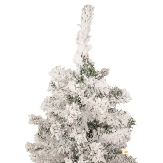 4.5ft. Pre-Lit Flocked Pine Medium Artificial Christmas Tree, Multicolor Lights {4}