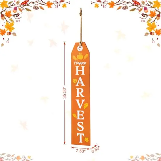 Glitzhome&reg; 35.5" Fall & Halloween Reversible Wood Tag Porch Sign {9}