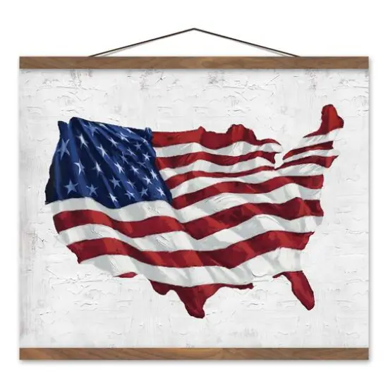 USA Flag Teak Hanging Canvas {1}