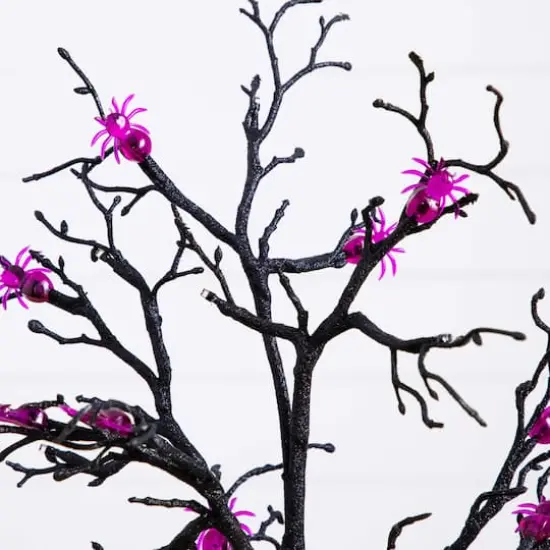 3ft. Pre-Lit Artificial Halloween Spider Twig Tree with 36 Purple LED Lights {5}