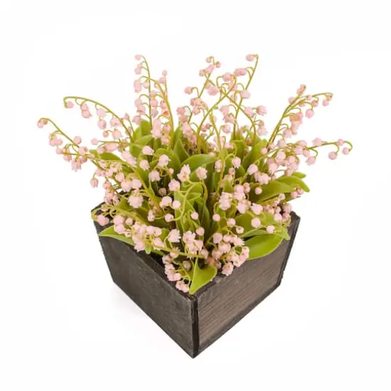 10" Lily-Of-The-Valley Flowers In Wood Box Pink {6}