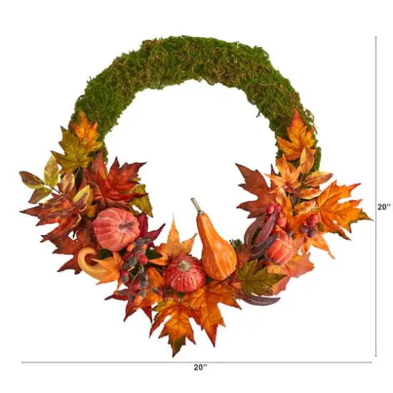 20" LED Autumn Pumpkin, Gourd & Fall Maple Leaf Wreath {5}