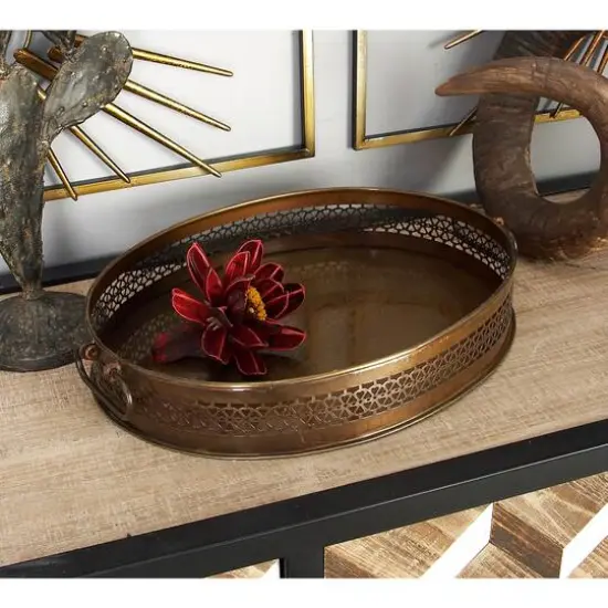 Brown Metal Traditional Tray Set {9}