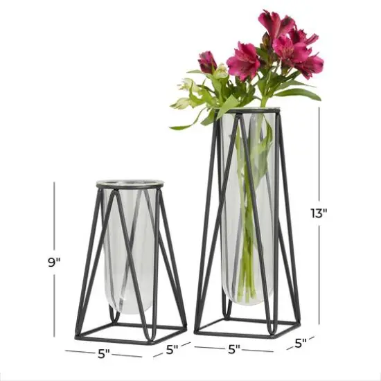 CosmoLiving by Cosmopolitan Set of 2 Black Iron Modern Vase, 13" x 5" x 5" {7}