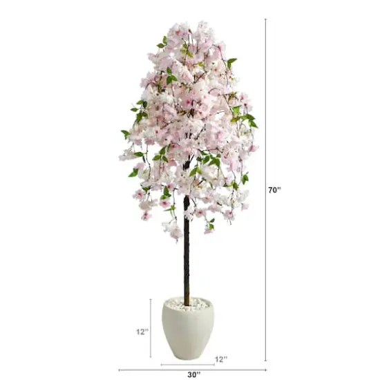 6ft. Cherry Blossom Artificial Tree in White Planter {3}
