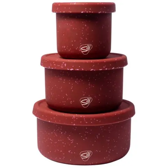 Silipint&reg; 3-Piece Silicone Lidded Bowl Set Speckled Red {2}