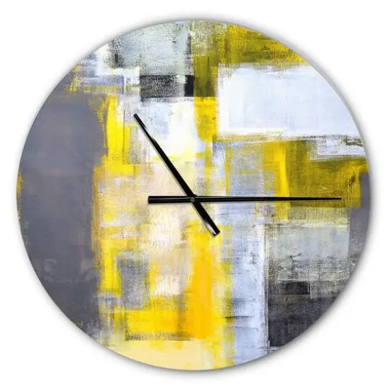 Designart Gray & Yellow Blur Abstract Modern Wall Clock {1}