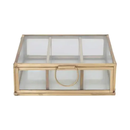 Hello Honey&reg; Small Brass Metal & Glass 3 Compartment Box {8}