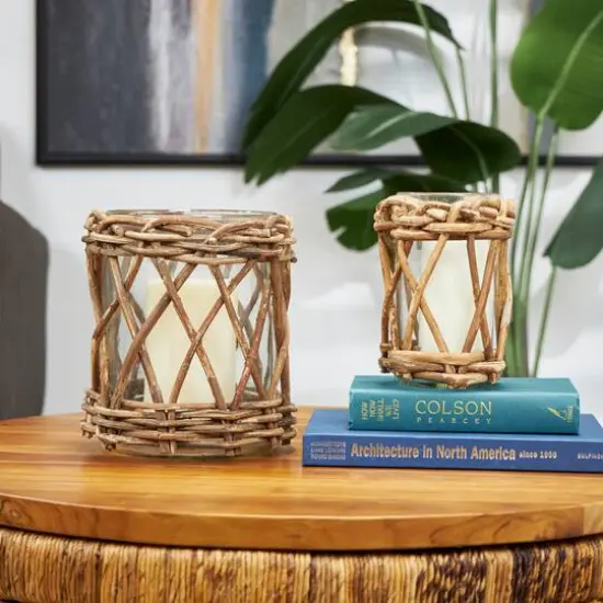 Clear Glass & Rattan Woven Candle Holder Set {3}