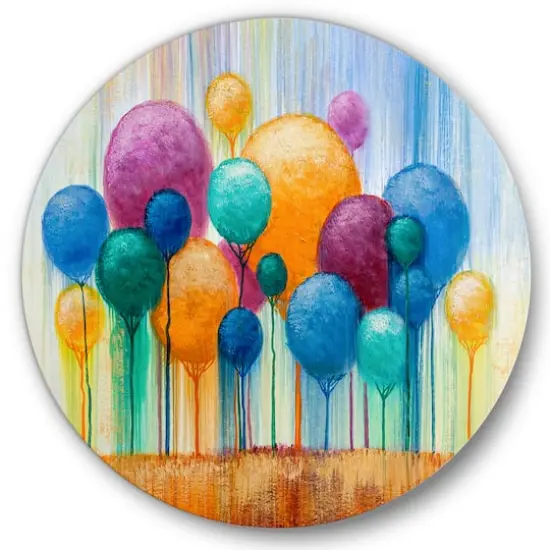 Designart - Colourful Ornamental Trees IV - Modern Metal Circle Wall Art {1}