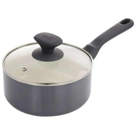 Spice by Tia Mowry Savory Saffron Gray 7 Piece Ceramic Nonstick Aluminum Cookware Set with Nylon Utensils {10}