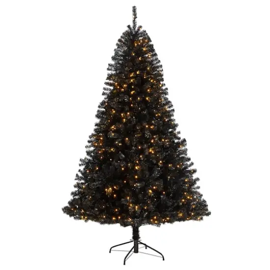 7ft. Pre-Lit Black Artificial Christmas Tree, Clear LED Lights {1}