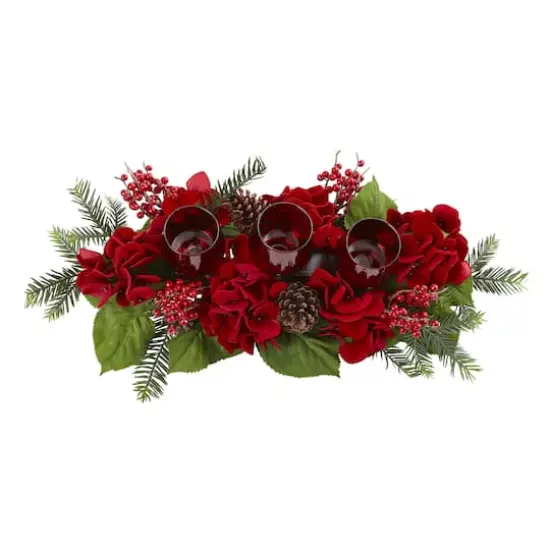4" Triple Red Hydrangea Candelabrum Centerpiece {3}