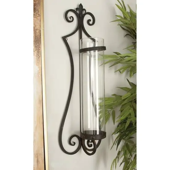 31" Black Iron Traditional Candle Wall Sconce {9}