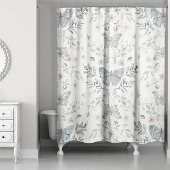 Butterfly Pattern Shower Curtain White {3}