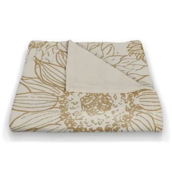 Large Sunflower Head Coral Fleece Blanket Gold/White {3}