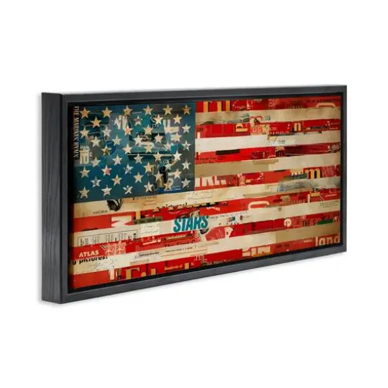 Stupell Industries Patriotic Collaged Flag Floater Framed Art Black {4}