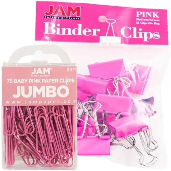 JAM Paper Office Desk Supply Clips Set Pink {1}