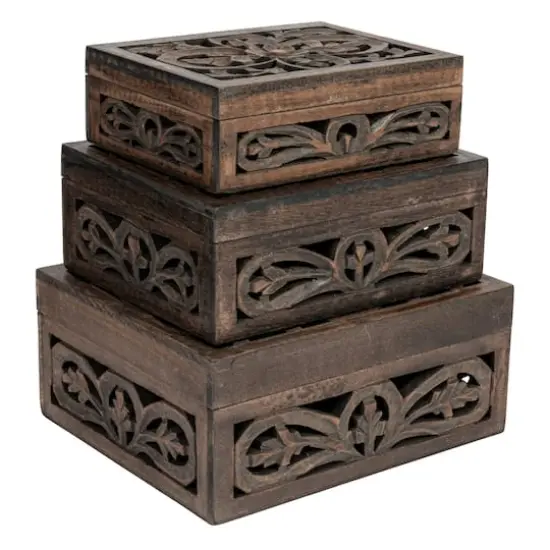 Hello Honey&reg; Espresso Carved Reclaimed & Mango Wood Nesting Boxes Set {1}
