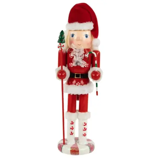 13.75" Red & White Peppermint Twist Mrs. Claus Wooden Christmas Nutcracker {1}