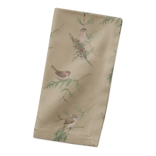 Pine Birds on Brown Cotton Twill Napkin {3}