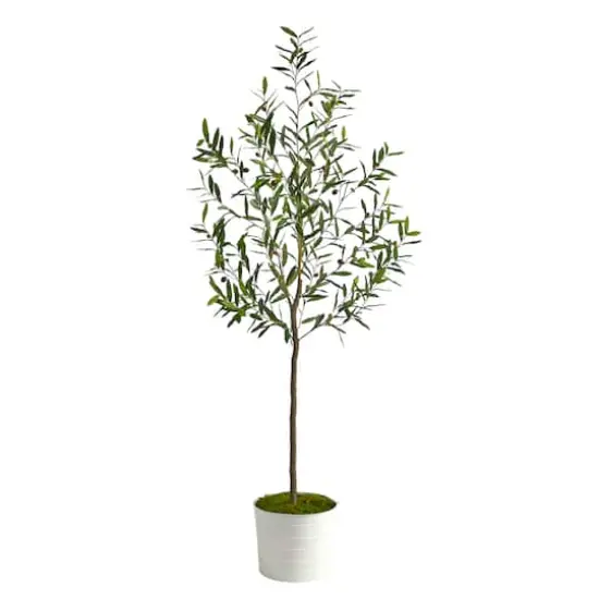 6ft. Olive Artificial Tree in White Tin Planter {1}
