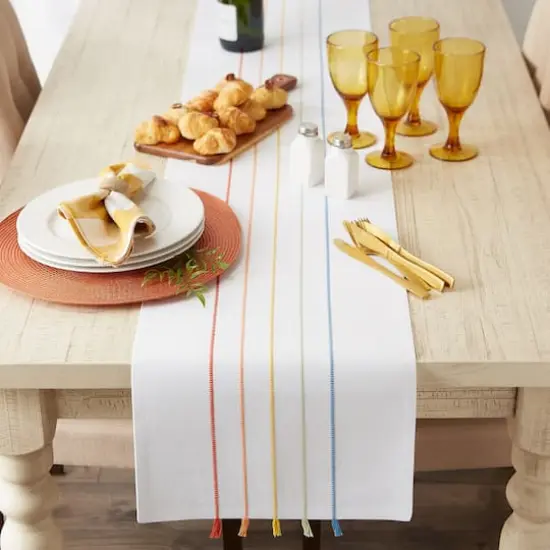 DII&reg; 108" Striped Tassel Table Runner Rainbow Stripe/White {4}