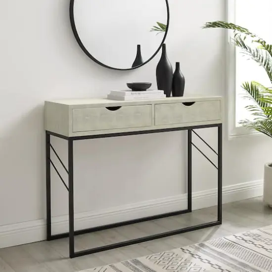 Walker Edison Off White 2-Drawer Faux Shagreen Entry Table {3}
