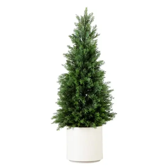 3ft. UV-Resistant Cedar Tree in White Planter {1}