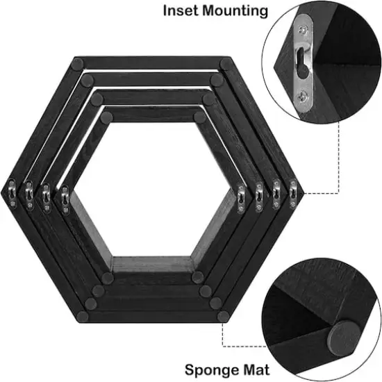 NEX&trade; Hexagon Honeycomb Floating Shelves Set Black {5}