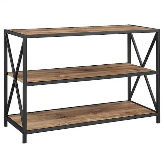 Walker Edison Barnwood X-Frame Industrial Wood Bookshelf {1}