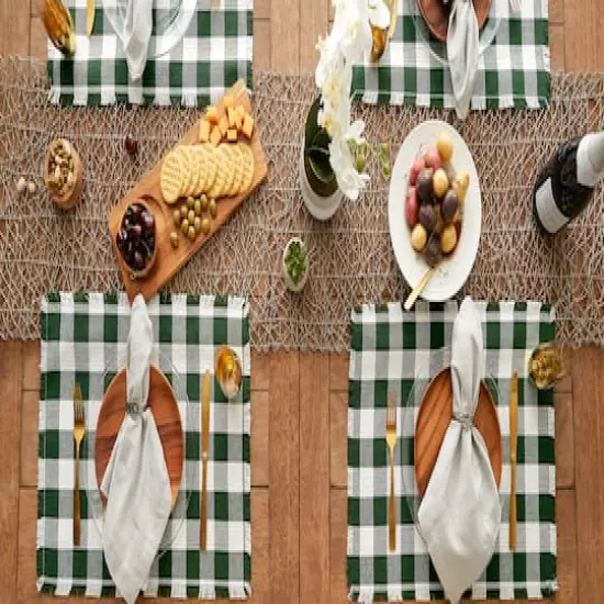 DII&reg; Heavyweight Check Fringed Cotton Placemats, 6ct. Hunter Green {8}