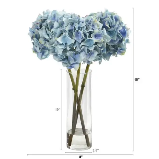18" Hydrangea Artificial Arrangement in Glass Vase {3}