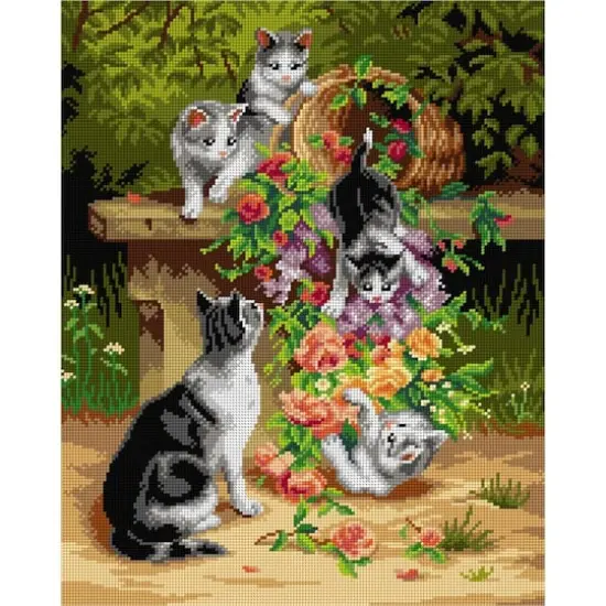 Orchidea Gobelin Canvas For Halfstitch Without Yarn After Carl Reichert - Cats And Flowers {1}