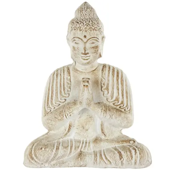 16" Cream & Brown Distressed Handmade Paper Mache Buddha Sculpture {1}