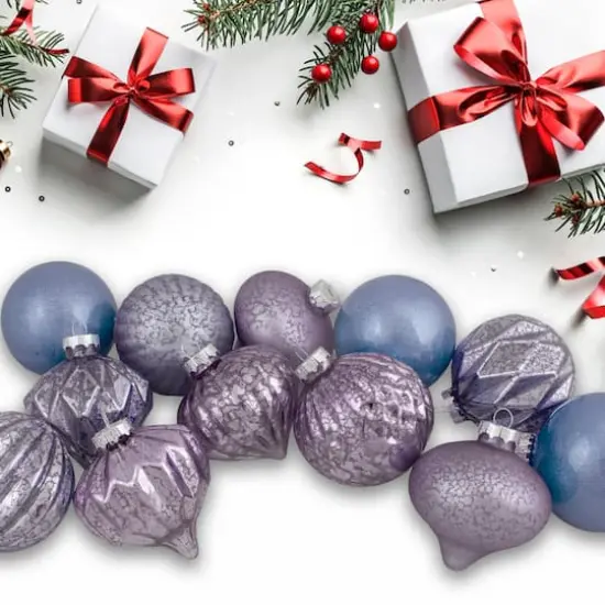 12ct. 3" Glitter & Matte Purple Tone Finial & Glass Ball Christmas Ornaments {5}