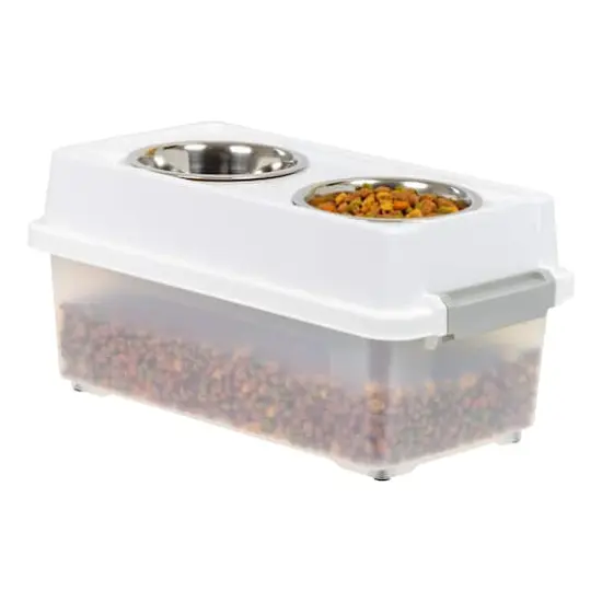 IRIS Clear, White & Gray 12qt. Airtight Elevated Feeder Storage Container {1}