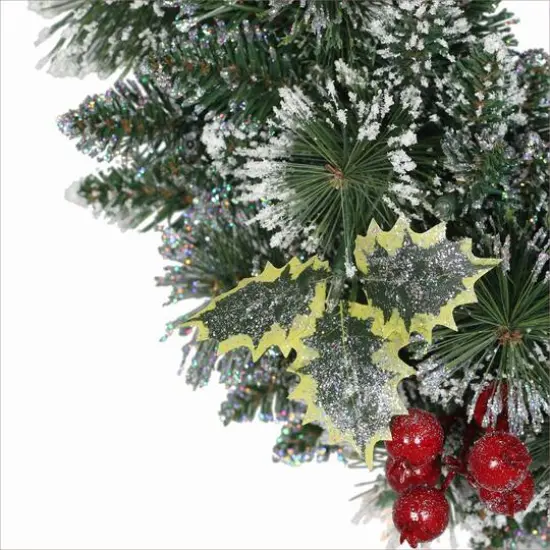 24" Pre-Lit Snowy Silverton Pine Wreath {6}