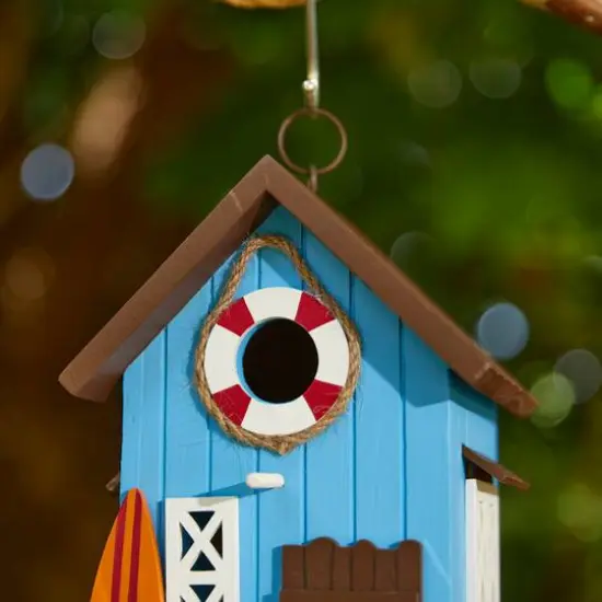 Glitzhome&reg; 10" Modern Blue Wood Beach Hut Birdhouse {6}