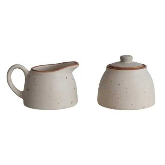 Hello Honey® Ivory & Brown Speckled Stoneware Creamer & Sugar Pot Set {1}