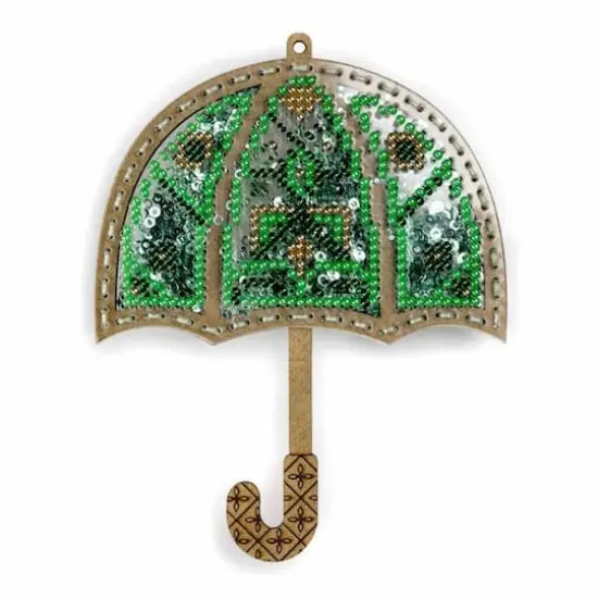 Wonderland Crafts Green Umbrella Christmas Ornament Bead Embroidery Kit {1}