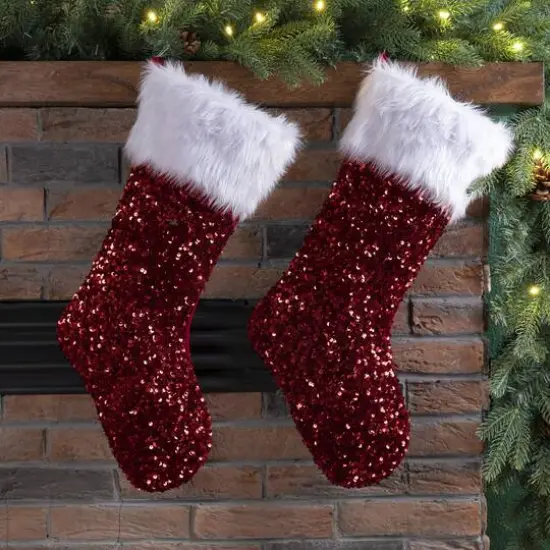 Glitzhome&reg; 21" Red Sequin Christmas Stocking, 2ct. {3}