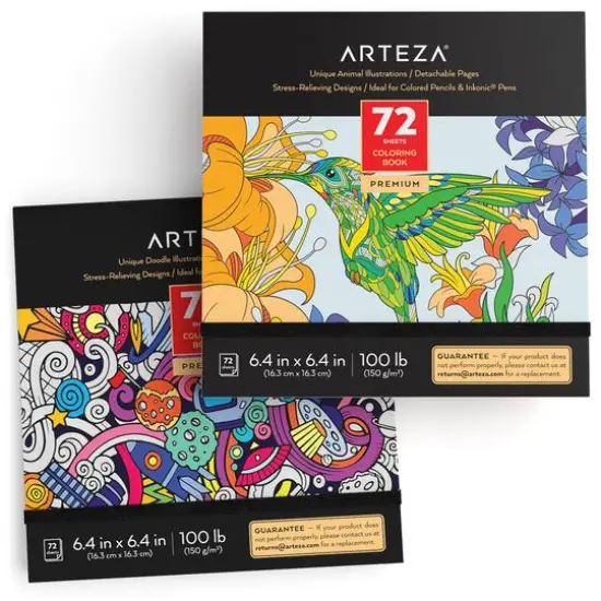 Arteza&reg; 6.4" x 6.4" Animal & Doodle Coloring Book Set {1}