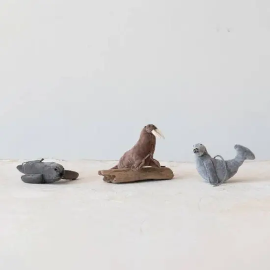 Hello Honey&reg; Handmade Cotton Velvet Seal Walrus Ornament Set {4}